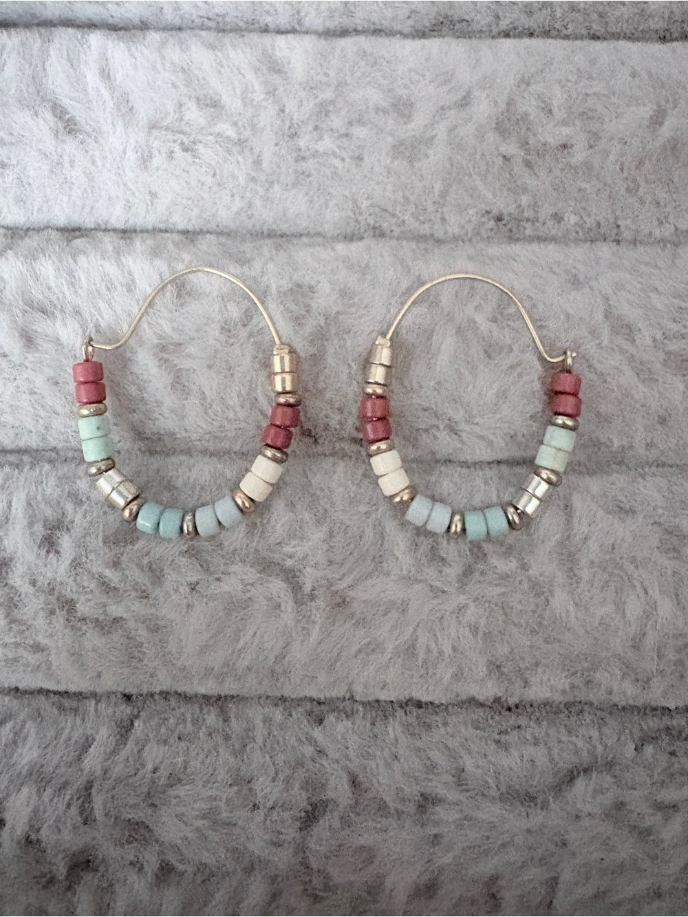 Handcrafted Multicolor Beaded Hoop Earrings - Pink & Mint
